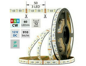LED pásek MC LED SMD5050 RGB+CW, 60LED/m, 19,2W/m, 910lm/m, IP20, DC 12V, 12mm, 5m