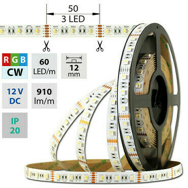 LED pásek MC LED SMD5050 RGB+CW, 60LED/m, 19,2W/m, 910lm/m, IP20, DC 12V, 12mm, 5m