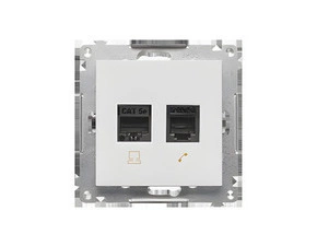 Zásuvka datová SIMON 55 T5F.01/114, RJ45 kat. 5e+telefonní RJ12 (přístroj s krytem), světle šedá ma
