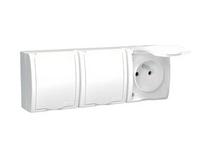 Zásuvka SIMON AQUARIUS AQGZ1-3/11, 3 nás., IP54, 16A/250V~, šr. sv., bílá