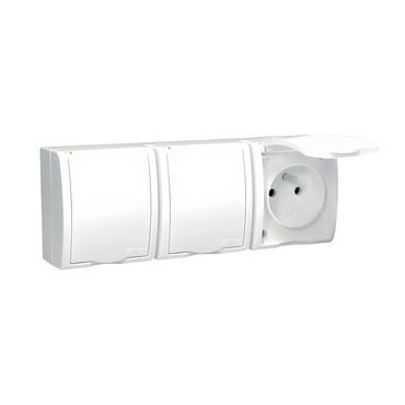 Zásuvka SIMON AQUARIUS AQGZ1-3/11, 3 nás., IP54, 16A/250V~, šr. sv., bílá