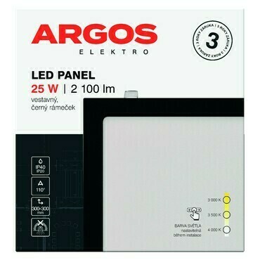 LED svítidlo vestavné ARGOS 25W, 2100lm, IP40/20, CCT, čtvercové, černé