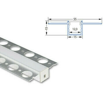 Profil hliníkový MC LED pro sádrokarton AU 55x15mm včetně mléčného difuzoru 2m