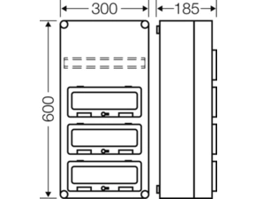 HEN Mi 1443 Jističová rozvodnice IP 65, prostor na 36 modulů ve 3 řadách, s odklápěcími okénky, bez