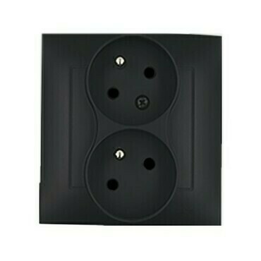 Zásuvka SIMON DGZ2TS/49, 2násobná, s uzemněním, pootočená, šroubové svorky, černá matná metalizovaná