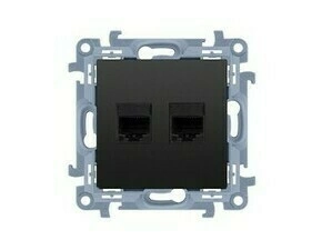 SIMON C5T12.01/49 Zásuvka datová RJ45 kat. 5e + telefonní RJ12 (přístroj s krytem), černá matná