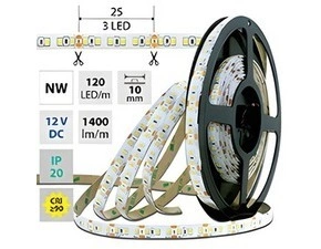 LED pásek MC LED SMD2835 NW, 120LED/m, 14W/m, 1400lm/m, IP20, DC 12V, 10mm, 50m