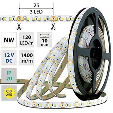 LED pásek MC LED SMD2835 NW, 120LED/m, 14W/m, 1400lm/m, IP20, DC 12V, 10mm, 50m