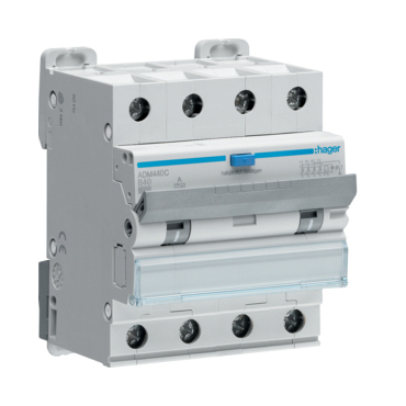 Chránič kombinovaný HAGER ADM440C chránič s nadproudovou ochranou B, 4 pól, 6 kA, 0,03