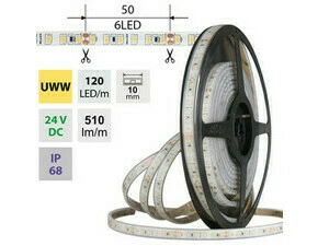 LED pásek MC LED SMD2835 UWW, 120LED/m, 9,6W/m, DC 24V, 510lm/m, CRI90, IP68, 10mm, 5m