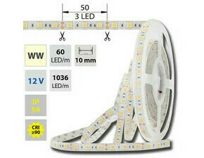 LED pásek MC LED SMD5050 WW, 60LED/m, 14,4W/m, 1036lm/m, IP54, DC 12V, 10mm, 5m