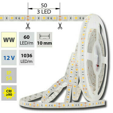 LED pásek MC LED SMD5050 WW, 60LED/m, 14,4W/m, 1036lm/m, IP54, DC 12V, 10mm, 5m