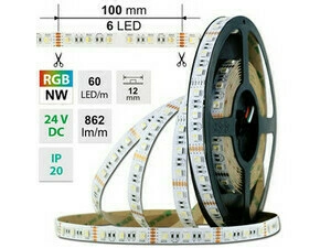 LED pásek MC LED SMD5050 RGB+NW, 60LED/m, 19,2W/m, 862lm/m, IP20, DC 24V, 12mm, 50m