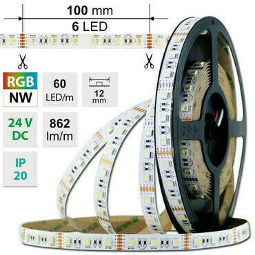 LED pásek MC LED SMD5050 RGB+NW, 60LED/m, 19,2W/m, 862lm/m, IP20, DC 24V, 12mm, 50m