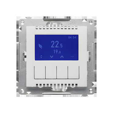 Termostat digitální SIMON 55 TETD1A.01/114, programovatelný, s displejem, světle šedá matná