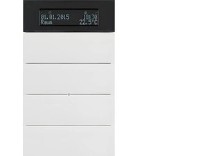 HAG 75664599 Senzor, tlačítkový, 4-násobné s pokoj. termostatem a displejem, B.IQ, bílá, mat