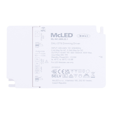 LED driver stmívatelný MC LED 65W, 500-1500mA, 6-54VDC