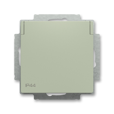 Zásuvka jednonásobná ABB Zoni 6620T-A07995 243, olivová, IP 44, s bočn. kontakty, s cl., s víčkem