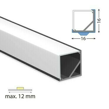 MC LED Rohový hliníkový profil černý RI 16x16mm včetně matného difuzoru 1 m