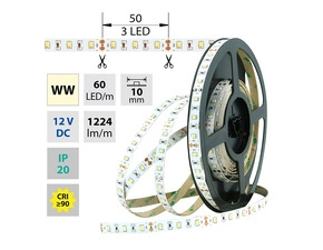 LED pásek MC LED SMD2835 WW, 60LED/m, 14,4W/m, 1224lm/m, IP20, DC 12V, 10mm, 5m