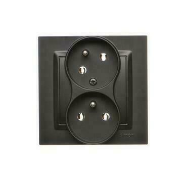 Zásuvka SIMON CGZ2TS/49, 2násobná, s uzemněním, pootočená, 16 A/250 V~, šroubové svorky, černá matná