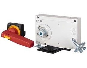EATON 100674 NZM4-XTVDVR-60-NA Ovl.rukojeť s dveřní spojkou, červená/žlutá, blok.dveří, uzamykatelná