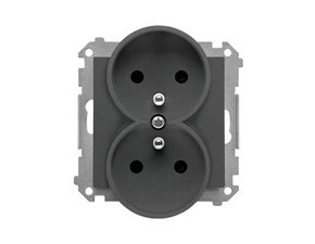 Zásuvka SIMON TGZ2MCZ.01/116, 2P+T 2 násobná, se clonkami, grafitová matná