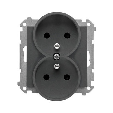 Zásuvka SIMON TGZ2MCZ.01/116, 2P+T 2 násobná, se clonkami, grafitová matná