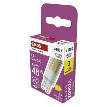 EMOS ZQ9D33 LED CLS JC 4,3W(48W) 600lm G9 NW