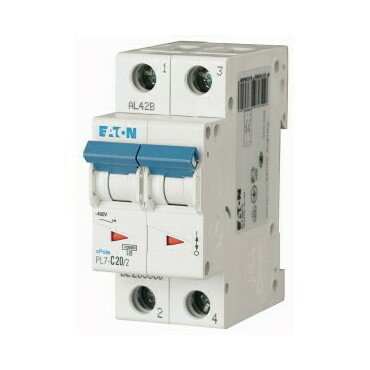 Jistič dvoupolový EATON 263360 PL7-C20/2 PL7, char C, 2-pólový, Icn=10kA, In=20A