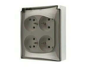 Zásuvka SIMON ACGZ4C/11A, 4 nás., IP44, průhl. víčko, 16A/250V~, bezšr. sv., bílá