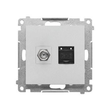 Zásuvka anténní SIMON TASFRJ45.01/143, typ „F”+datová RJ45 kat. 6, hliníková matná