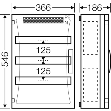 HEN FP 1418 Jističová skříň 3x 17 modulů, se svorkovnicí PE/N, s bočními stěnami