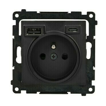 SIMON TGZ1ZUSB2CA.01/149 Zásuvka silová 1 typ E s 2 USB nabíječkou typ A+C, 16 A/250 V~, šroubové, č