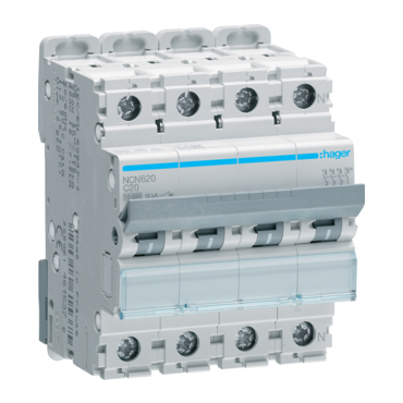 Jistič čtyřpolový HAGER NCN620 3+N pól. 20A, char.C, 10 kA