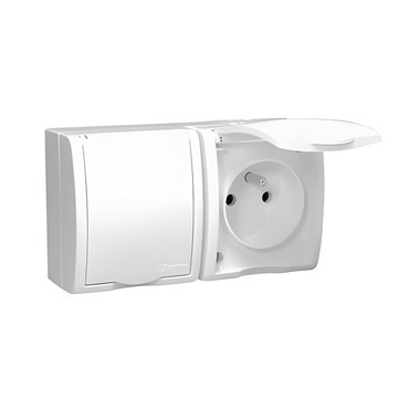 Zásuvka SIMON AQUARIUS AQGZ1-2/11, 2 nás., IP54, 16A/250V~, šr. sv., bílá