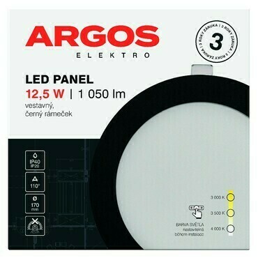 LED svítidlo vestavné ARGOS 12,5W, 1050lm, IP40/20, CCT, kruhové, černé