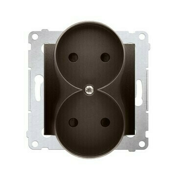 Zásuvka SIMON DG2MZN.01/46, 2 násobná, bez uzemnění, se clonkami, hnědá metalizovaná