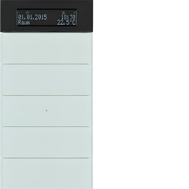 HAG 75665590 Senzor, tlačítkový, 5-násobné s pokoj. termostatem a displejem, B.IQ, sklo, bílá