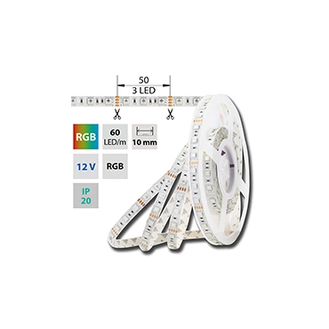 LED pásek MC LED SMD5050 RGB, 60LED/m, 14,4W/m, DC12V, 560lm/m, IP20, 10mm, 50m
