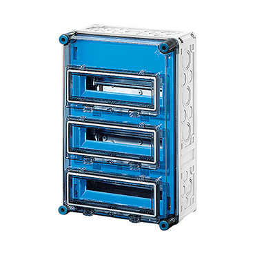 HEN Mi 1333 Jističová rozvodnice IP 65, prostor na 36 modulů ve 3 řadách, s odklápěcími okénky a se