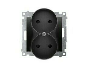 Zásuvka SIMON DG2MZ.01/49, 2 násobná, bez uzemnění, se clonkami, černá matná metalizovaná