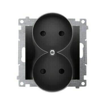 Zásuvka SIMON DG2MZ.01/49, 2 násobná, bez uzemnění, se clonkami, černá matná metalizovaná