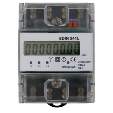 Elektroměr SEZ EDIN 341L 5-80 A, 1 tarif, 3 fázový, LCD displej, 4M/DIN