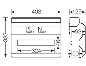 HEN KV 9118 Jističová skříň 1x 18 modulů, se svorkovnicí PE/N, kabelové vstupy přes elastické membrá