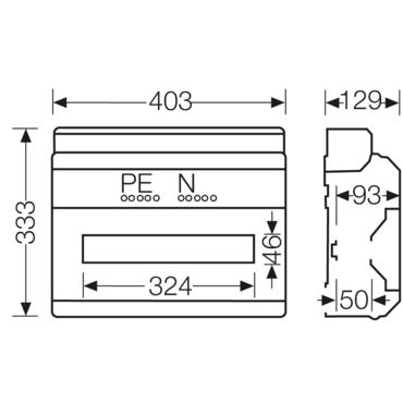 HEN KV 9118 Jističová skříň 1x 18 modulů, se svorkovnicí PE/N, kabelové vstupy přes elastické membrá