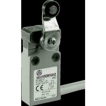 SEZ KSEM1G41Z Koncový spínač kovový s přívodním kabelem, s pákou a nylonovou kladkou (průměr 14 mm),