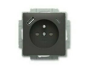 Zásuvka 1násobná s kolíkem ABB 5569T-A32357 237 s clonkami, s nabíjením USB-A, USB-C matná černá