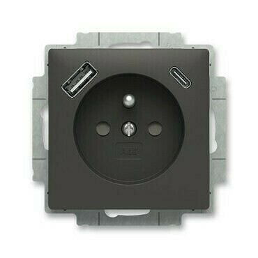 Zásuvka 1násobná s kolíkem ABB 5569T-A32357 237 s clonkami, s nabíjením USB-A, USB-C matná černá