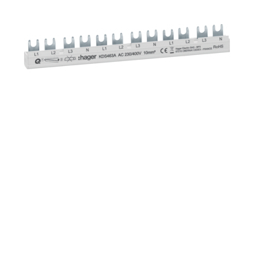 HAG KDS463A Hřebenová přípojnice 4P, 63A, 10mm2/12mod. k propojení 3 ks 4pól. přístrojů